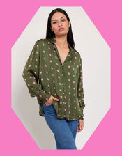 East Polka Dot Satin Shirt, Green (GREEN), large