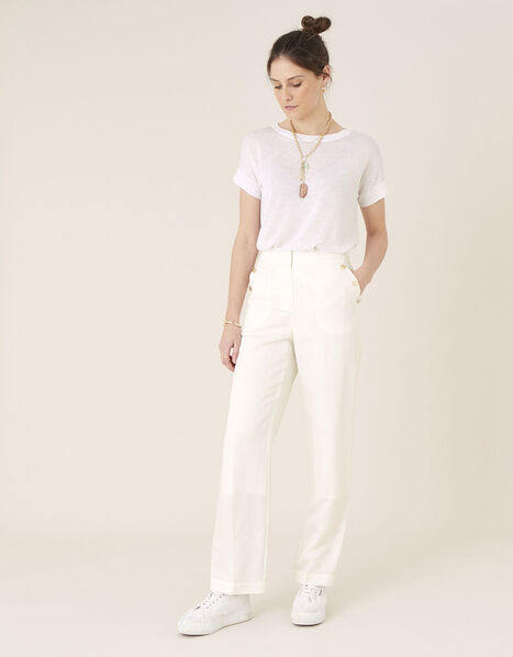 Smart Longer Length Trousers in Linen Blend White, White (WHITE), large