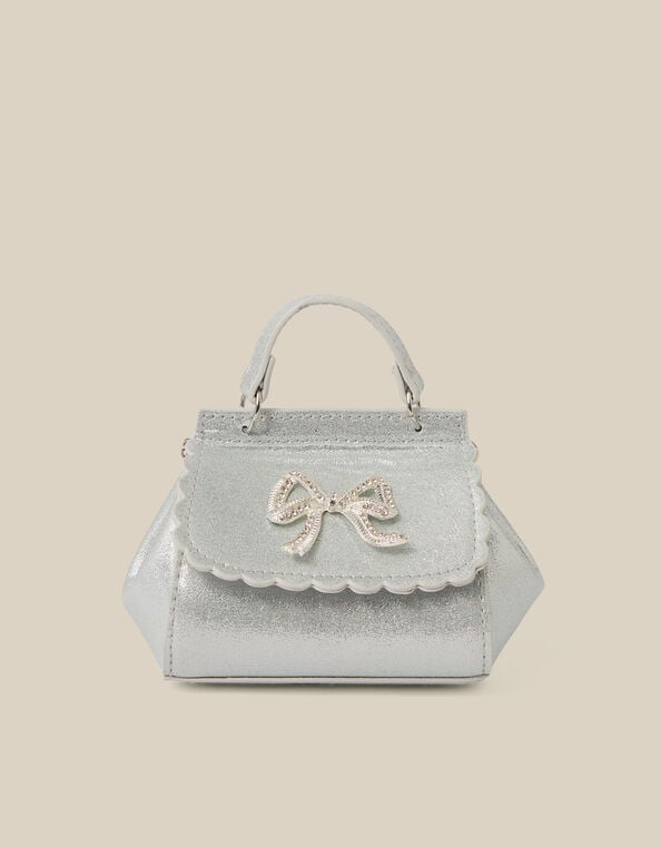 Elise Rhinestone Bow Metallic Bag, , large