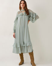 Debbie Polka Dot Ruffle Maxi Dress, Green (SAGE), large