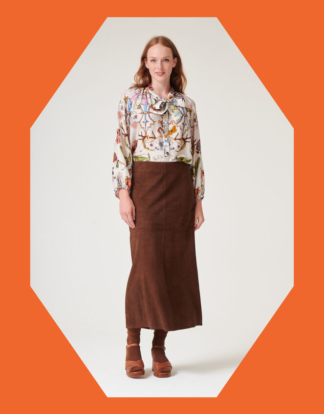 One Hundred Stars Cornucopia Pussybow Blouse, Ivory (IVORY), large