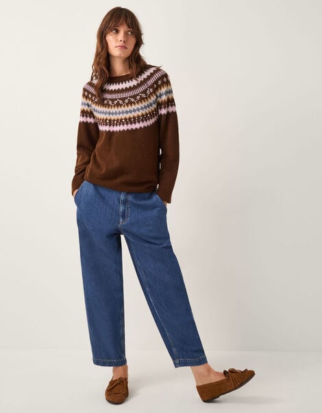 Fran Embellished Fair Isle Jumper, Brown (BROWN), large