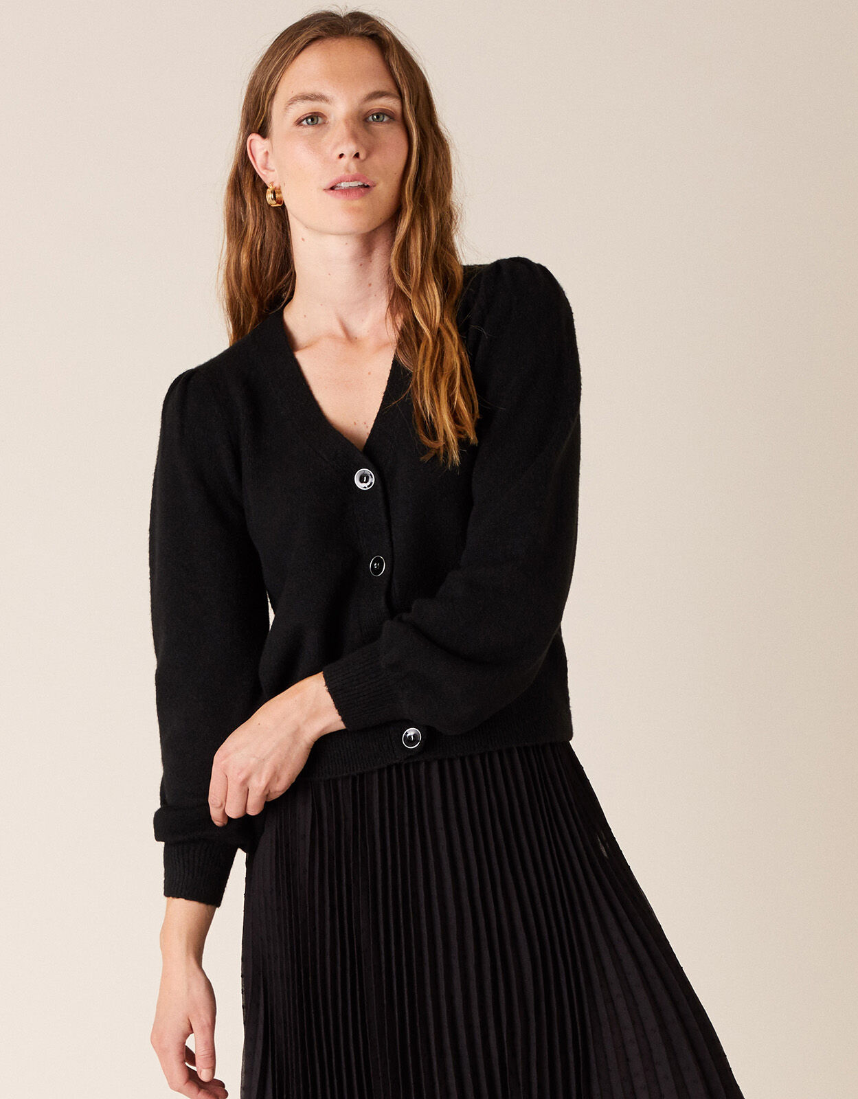 Blouson Sleeve Cardigan with Recycled Fabric Black Cardigans Monsoon ROI