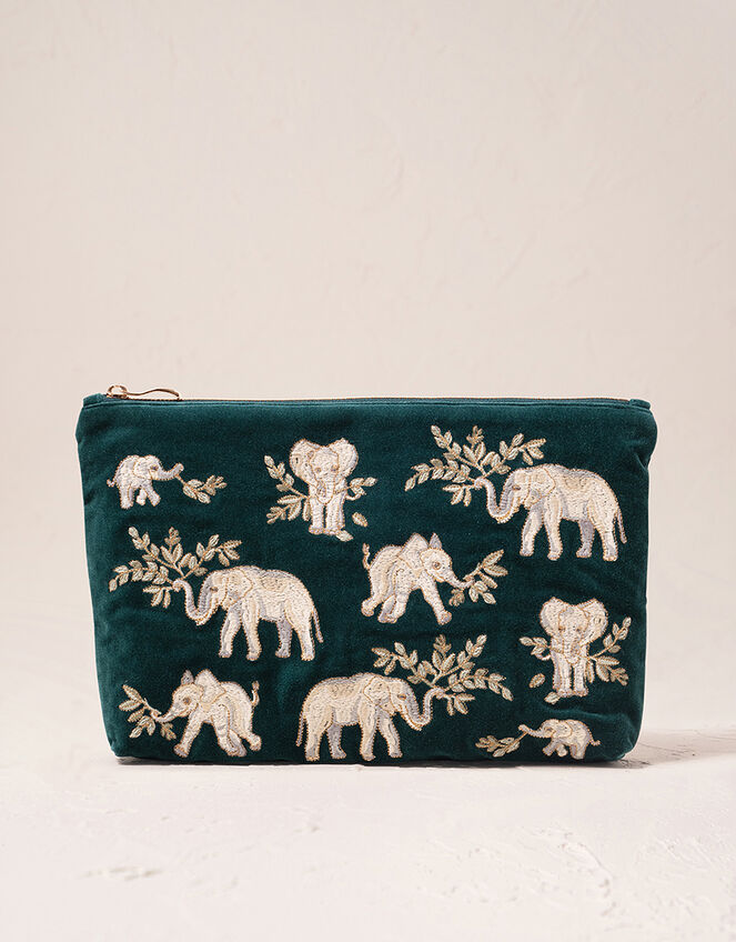 Elizabeth Scarlett Elephant Herd Velvet Pouch, , large