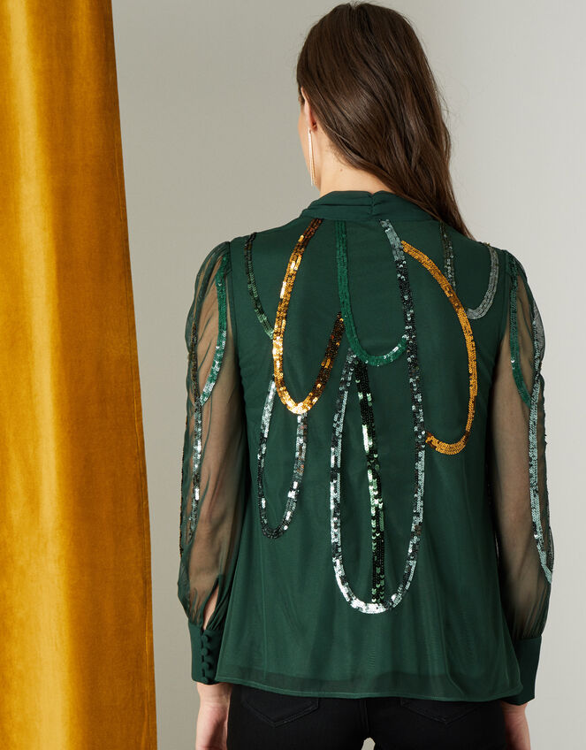 Lydia Embellished Long Sleeve Blouse , Green (GREEN), large