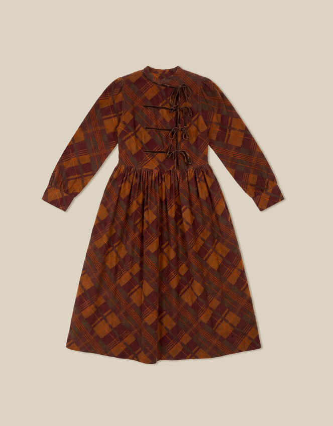 Melinda Check Print Corduroy Midi Dress, Brown (BROWN), large