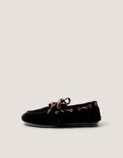 Alba Fringe Suede Moccasin Loafers, Black (BLACK), large