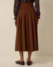 Sonja Pleated Corduroy Midi Skirt, Tan (TAN), large