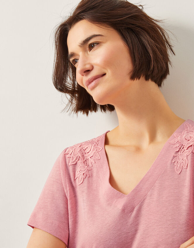 Mabel Linen Blend T-Shirt , Pink (BLUSH), large