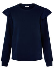 LOUNGE Barbara Broderie Shoulder Jumper, Blue (NAVY), large