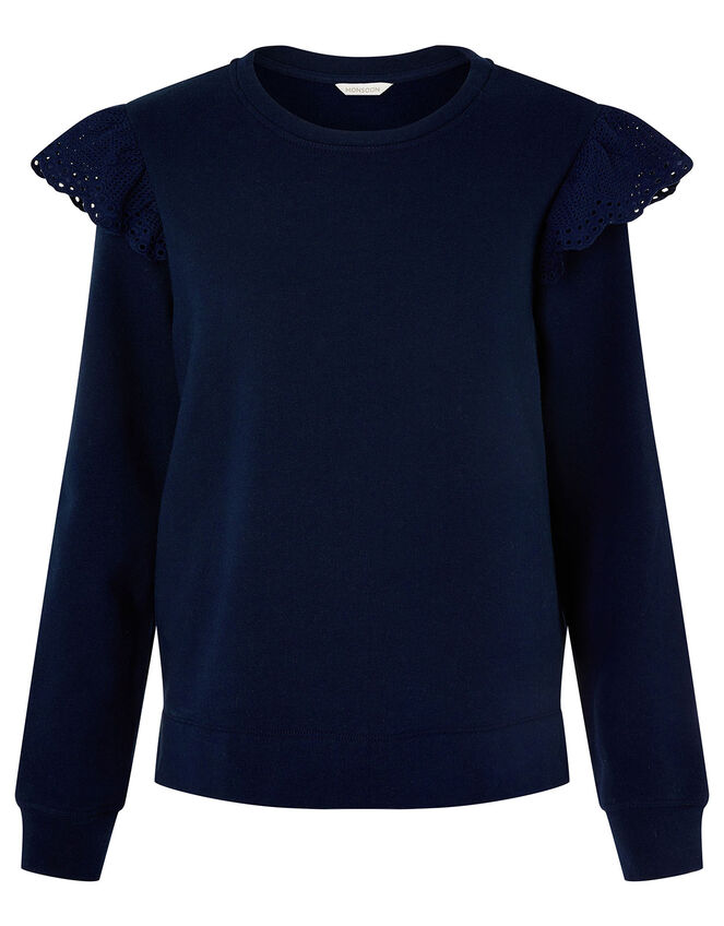 LOUNGE Barbara Broderie Shoulder Jumper, Blue (NAVY), large