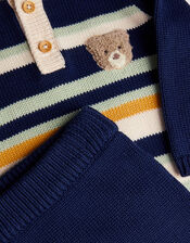 Newborn Benny Bear Stripe Knit Set, Blue (NAVY), large
