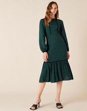 Printed Midi Dress, Green (DARK GREEN), large