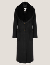 Fearne Faux Fur Collar Long Coat, Black (BLACK), large