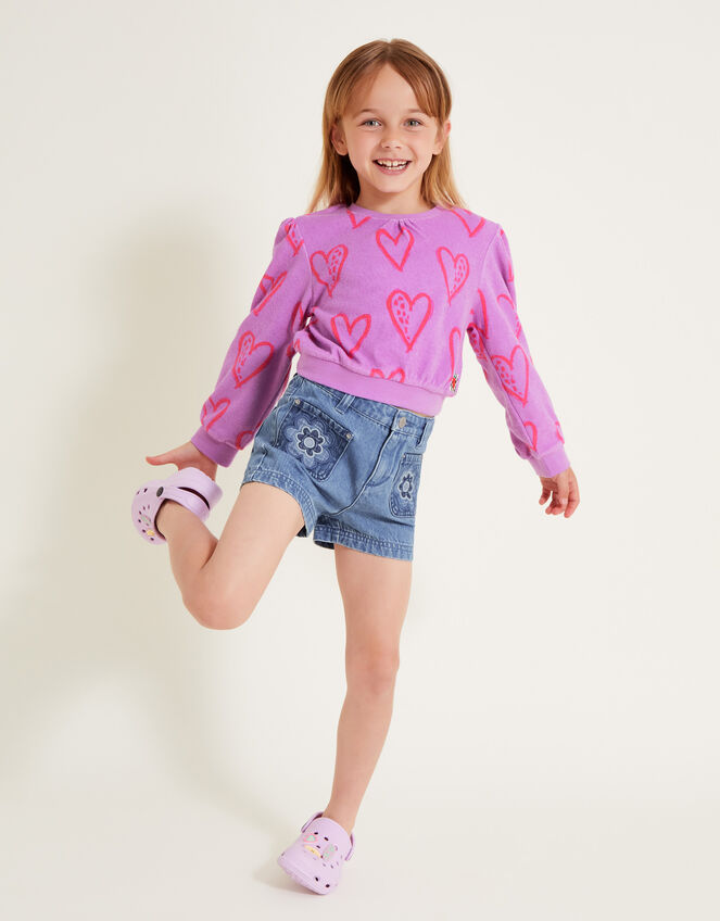 Heart Print Towelling Top, Purple (LILAC), large