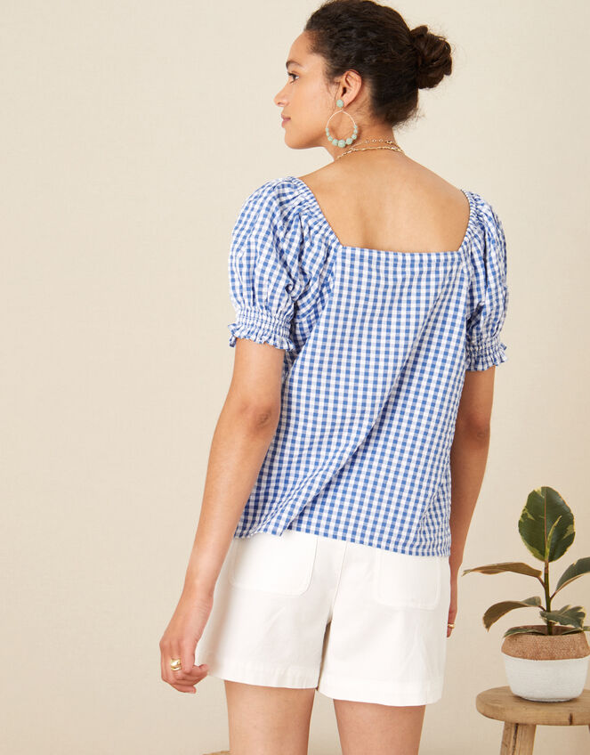 Gingham Top in Pure Cotton, Blue (BLUE), large