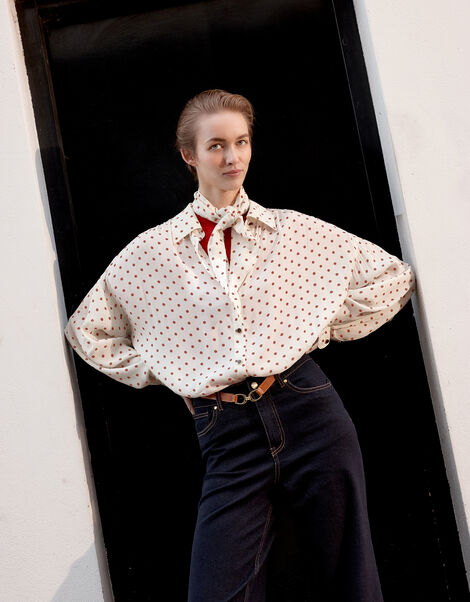 Esme Polka Dot Shirt & Scarf , Ivory (IVORY), large
