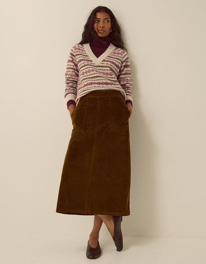Malika Corduroy Midi Skirt, Green (CHARTREUSE), large