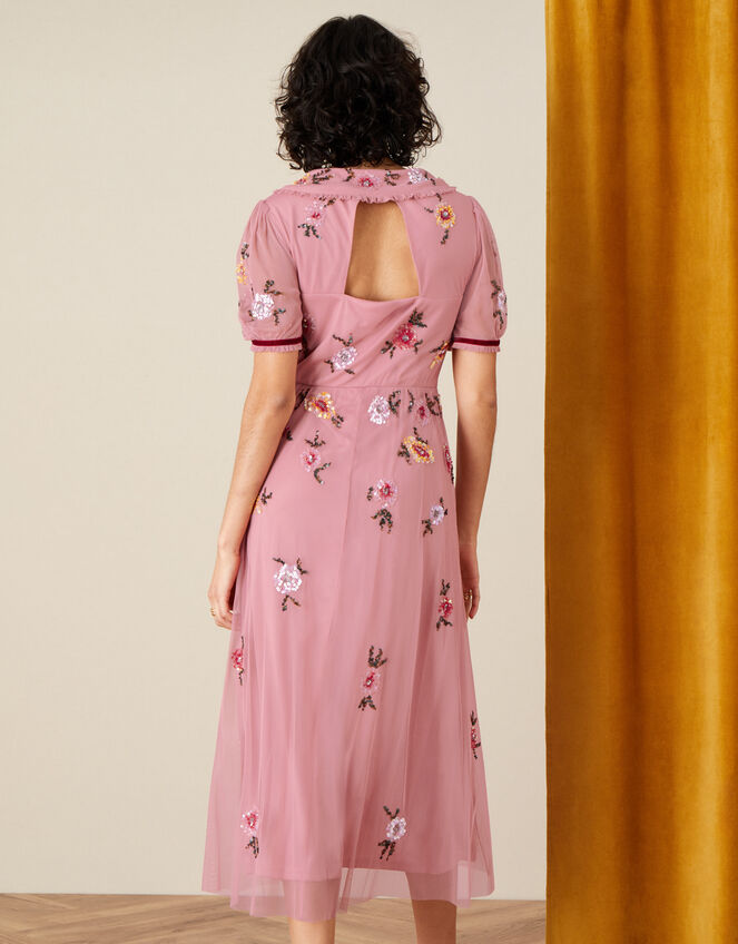 Charlotte Embellished Midi Dress in Recycled Fabric, Pink (PINK), large