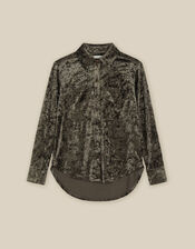 Ola Oversized Velvet Shirt, Green (KHAKI), large