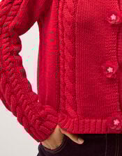 Kelly Flower Button Cable Knit Cardigan, Red (RED), large