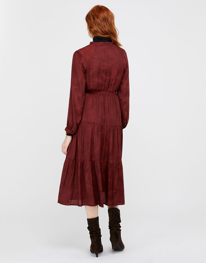 Faye Palm Print Satin Midi Dress, Red (BERRY), large