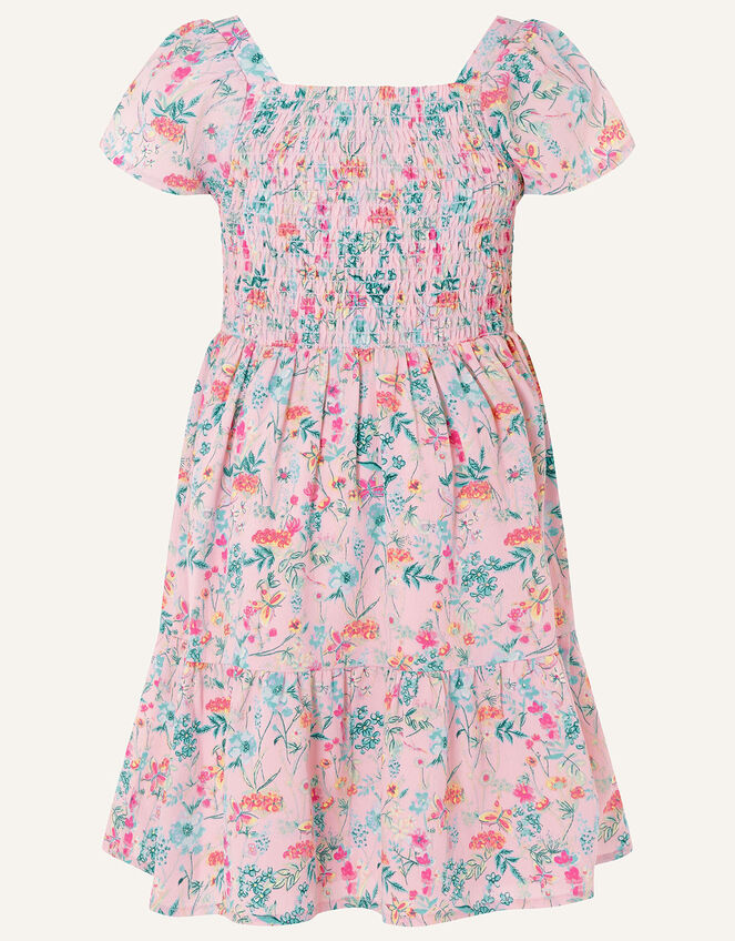 Floral Print Shirred Dress, Pink (PINK), large