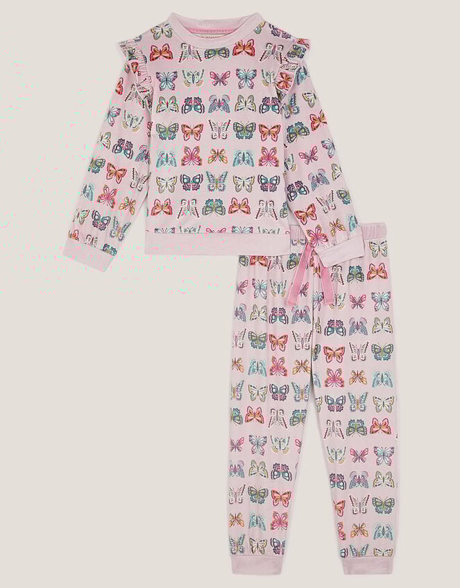 Butterfly Print Long Pajamas Set, Pink (PINK), large
