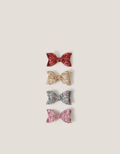 4-Pack Glitter Bow Hair Clips, , large