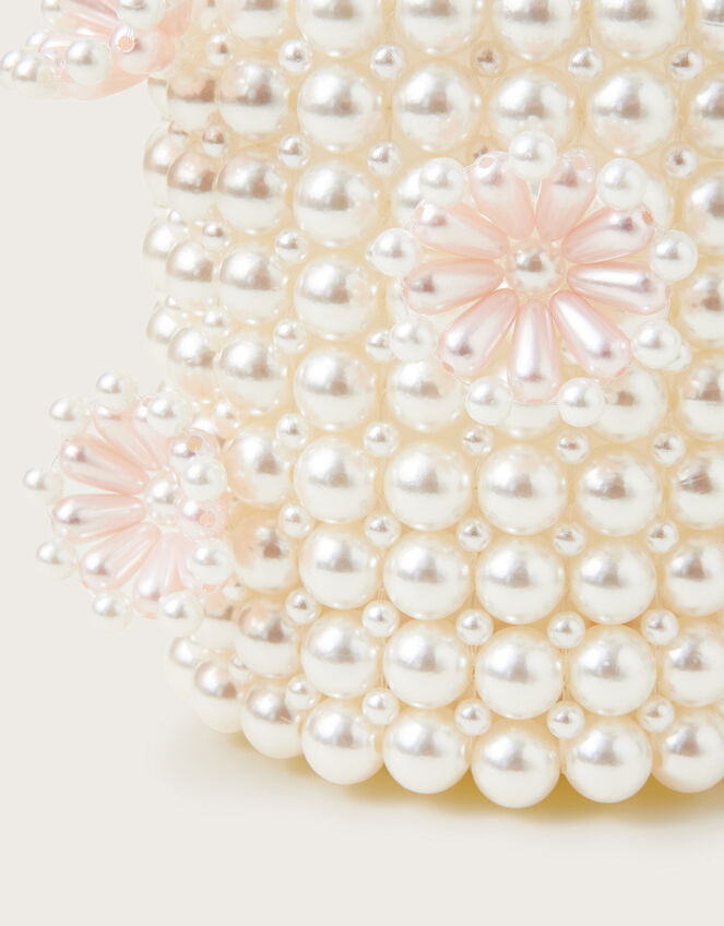 Pearl Beaded Flower Bucket Bag, , large