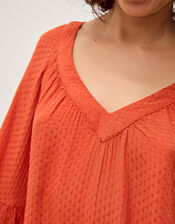 Kallie Flute Sleeve Dobby Blouse, Orange (ORANGE), large