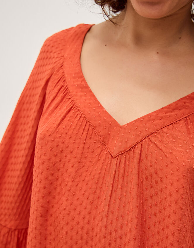 Kallie Flute Sleeve Dobby Blouse, Orange (ORANGE), large