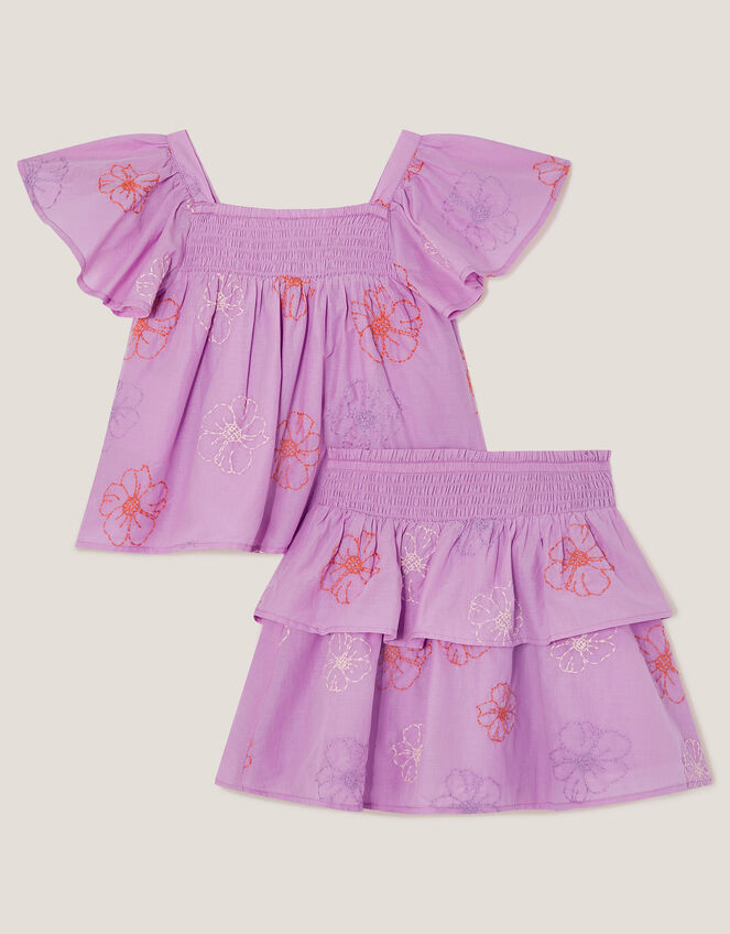 Floral Embroidered Top & Skirt Set, Purple (LILAC), large