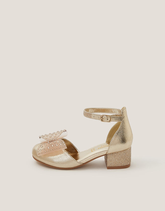 Diamanté Bow Metallic Two-Part Heels, Gold (GOLD), large