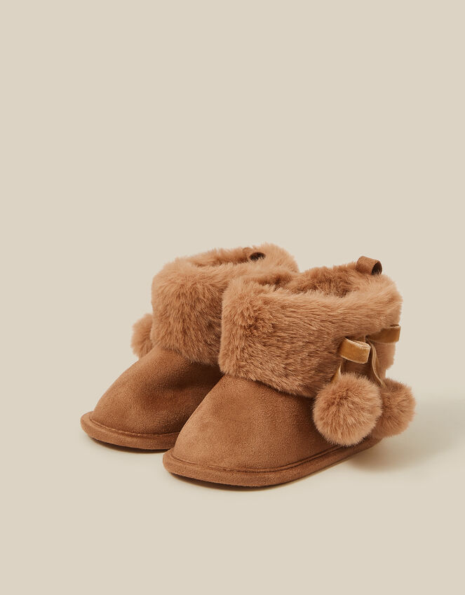 Baby Fluffy Faux Suede Booties, Tan (TAN), large