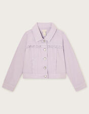 Frill Denim Jacket, Purple (LILAC), large