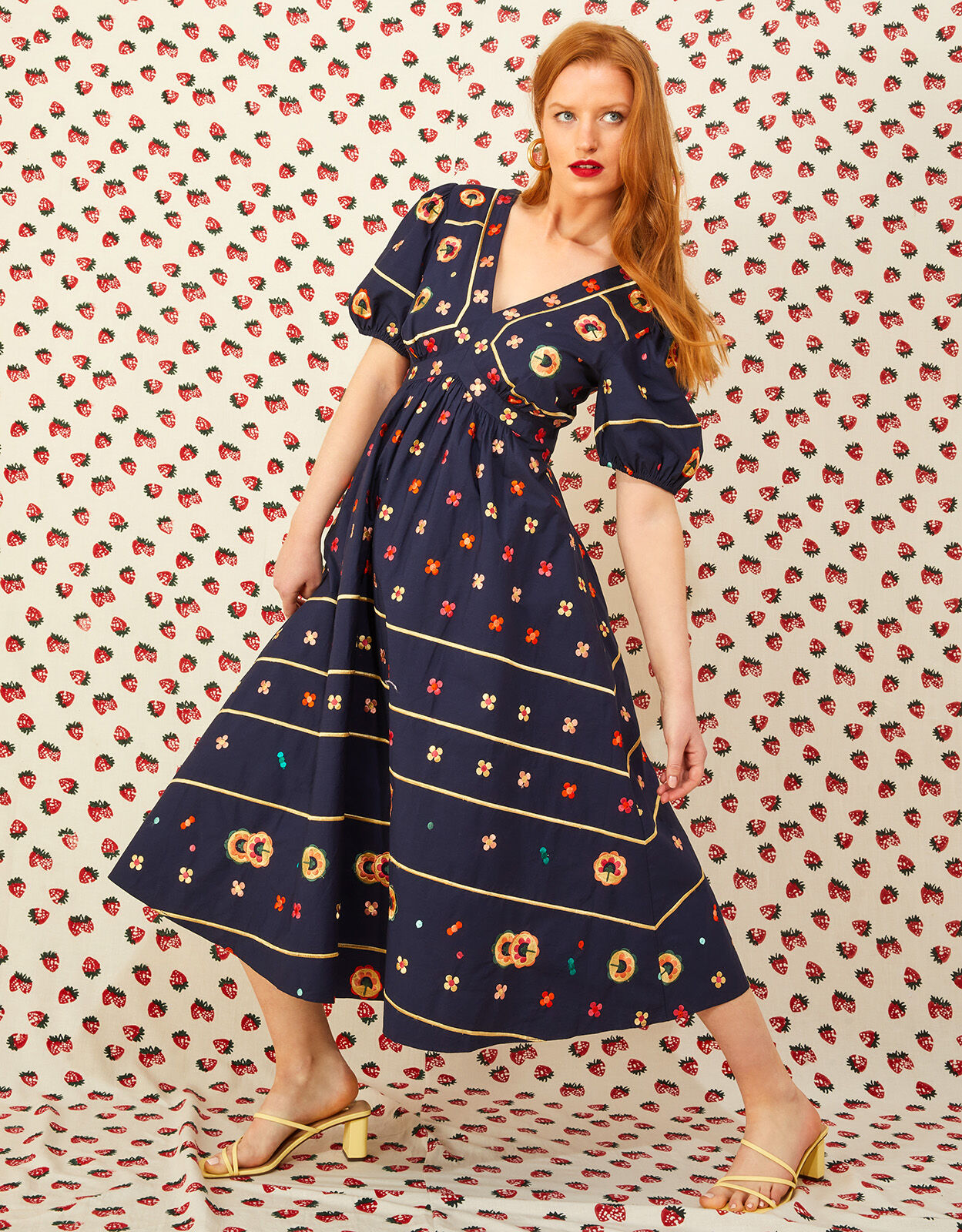 Ola Embroidered Midi Dress in 