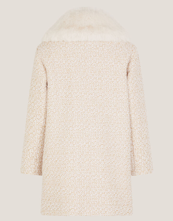 Detachable Collar Tweed Coat, Cream (CREAM), large