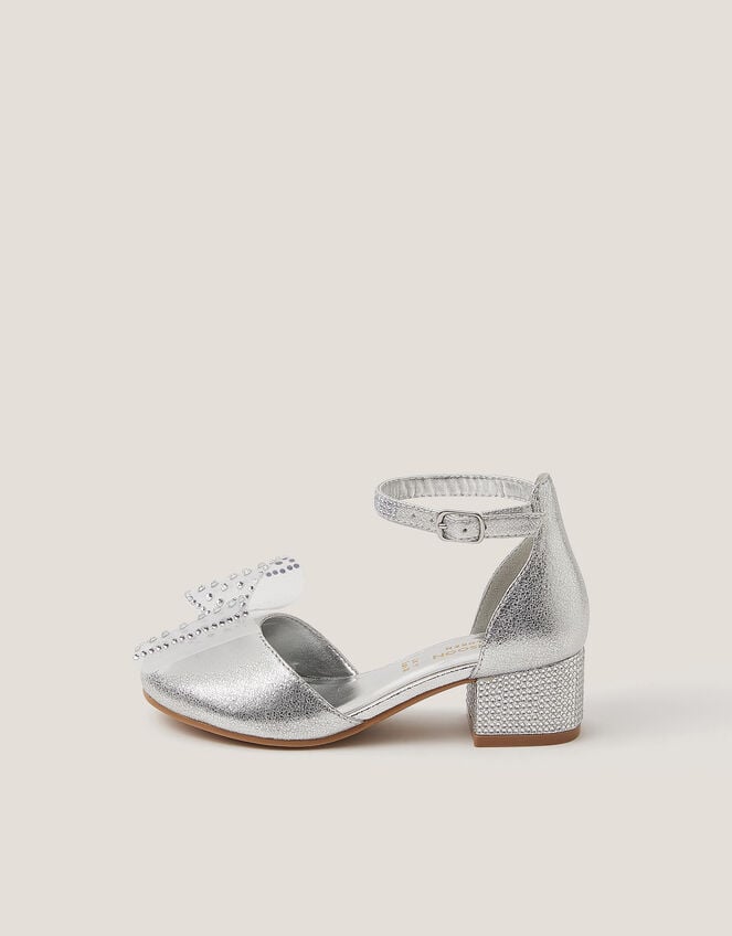 Diamanté Bow Metallic Two-Part Heels, Silver (SILVER), large