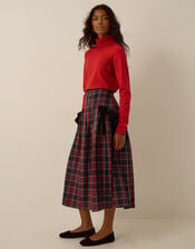 Dottie Velvet Bow Tartan Midi Skirt, Red (RED), large