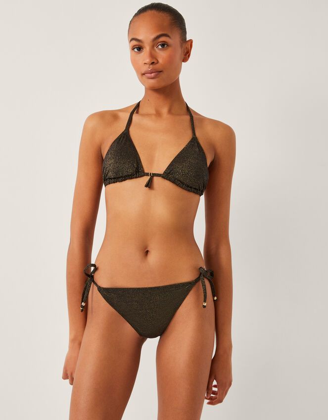 Mia Glitter Tie-Side Bikini Bottoms, Black (BLACK), large