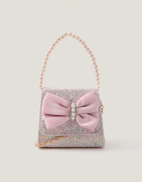 Bow Glitter Pearl Handle Bag, , large