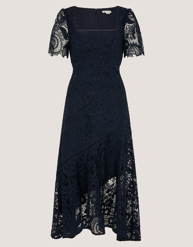 Harper Square Neck Lace Midi Dress Blue | Evening Dresses | Monsoon Global.