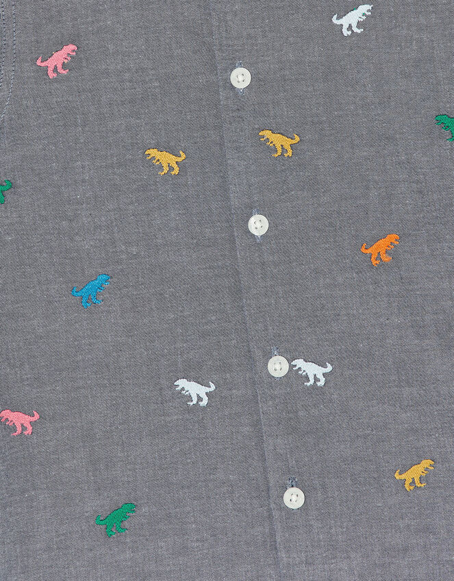 Dinosaur Embroidered Chambray Shirt, Grey (GREY), large