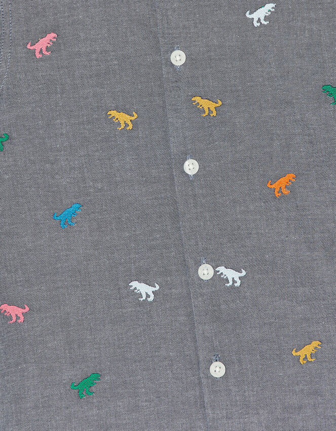 Dinosaur Embroidered Chambray Shirt, Grey (GREY), large