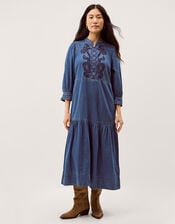 Melissa Embroidered Denim Midi Dress, Blue (MID AUTHENTIC BLUE), large
