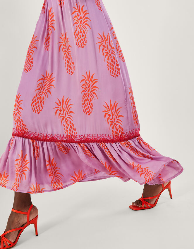 Anasi Pineapple Print Dress in Sustainable Viscose, Purple (LILAC), large