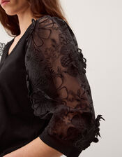 Fi Floral Appliqu&eacute; Jersey Top, Black (BLACK), large