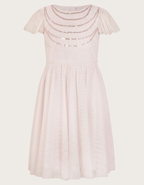 Emma Sequin Ruffle Dress, Pink (PALE PINK), large