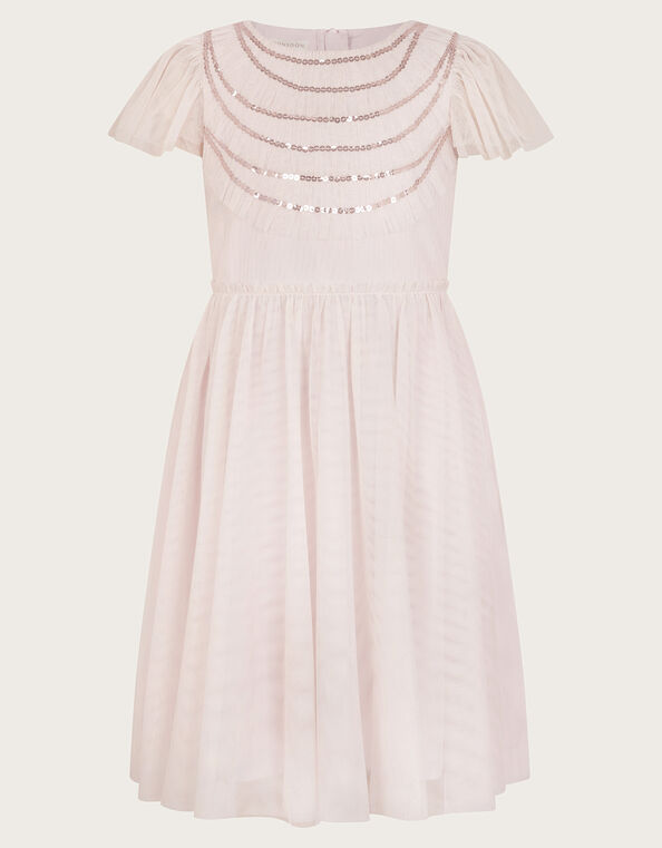 Emma Sequin Ruffle Dress, Pink (PALE PINK), large